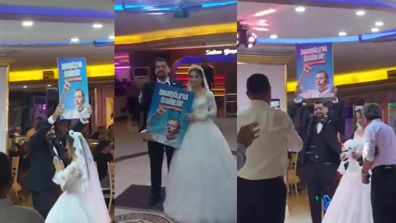 Gelin ve damat düğüne “İmamoğlu’na özgürlük” döviziyle girdi